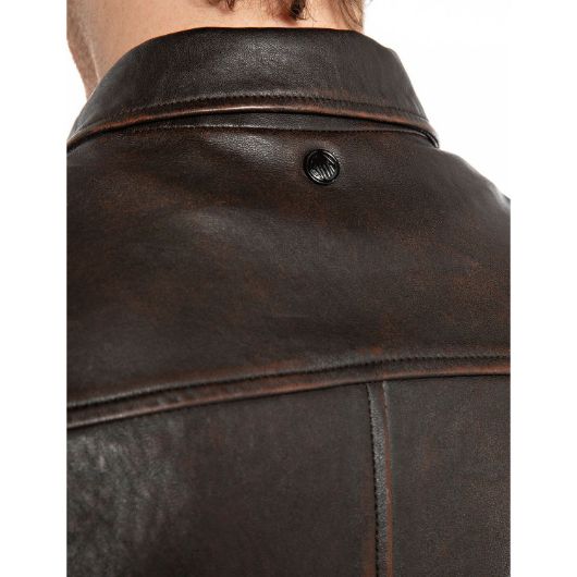 Show details for REPLAY MEN'S WAXED LEATHER JACKET IN BROWN 3 - FanPoint Picture of REPLAY MEN'S WAXED LEATHER JACKET IN BROWN 3