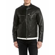 Снимка на REPLAY МЪЖКО КОЖЕНО ЯКЕ FULL-ZIP LEATHER BIKER JACKET В ЧЕРНО 1