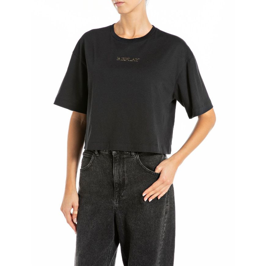 Снимка на REPLAY ДАМСКА БЛУЗА CROPPED OVERSIZED ТОП С ЛОГО В ЧЕРНО