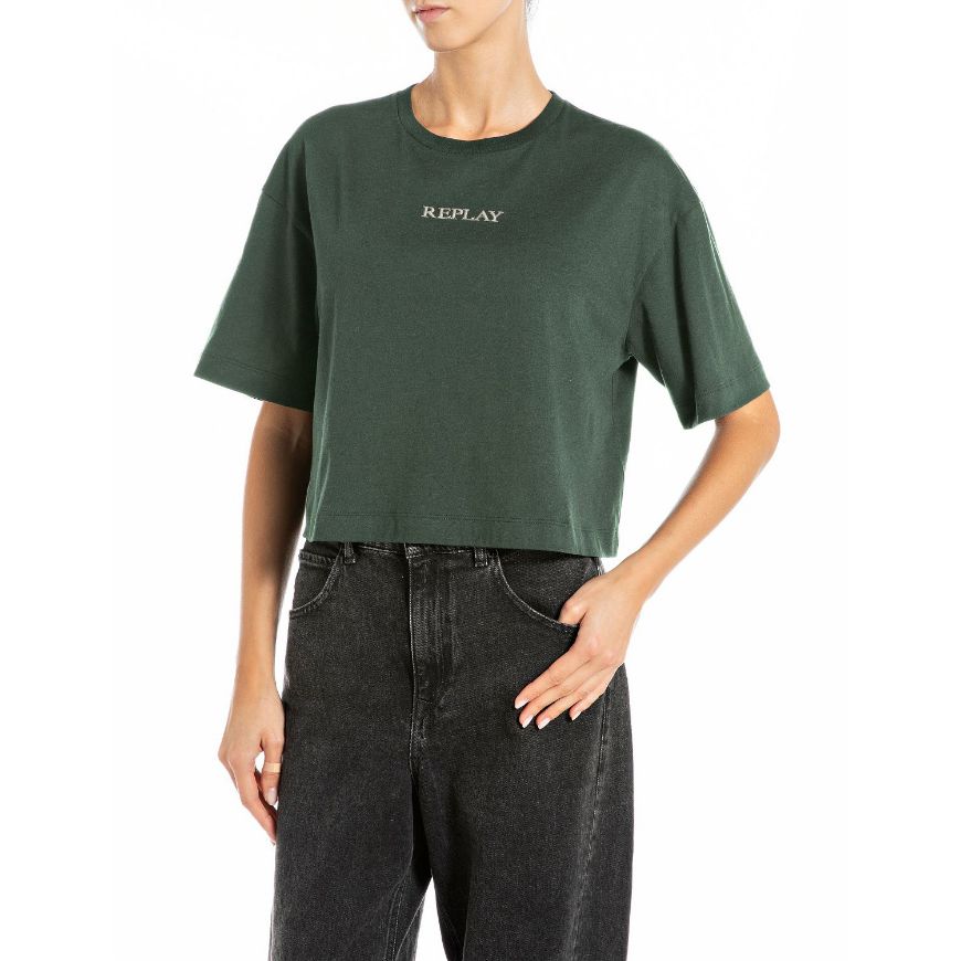 Снимка на REPLAY ДАМСКА БЛУЗА CROPPED OVERSIZED ТОП С ЛОГО В ЗЕЛЕНО
