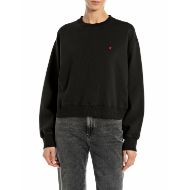 Picture of REPLAY WOMEN'S CROPPED SWEATSHIRT WITH EMBROIDERY IN BLACK 1