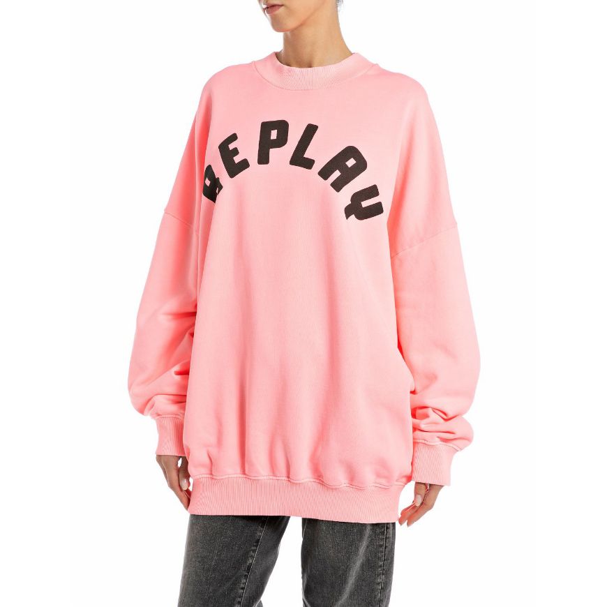 Picture of REPLAY WOMEN'S OVERSIZED SWEATSHIRT WITH CREW NECK IN FUCSIA