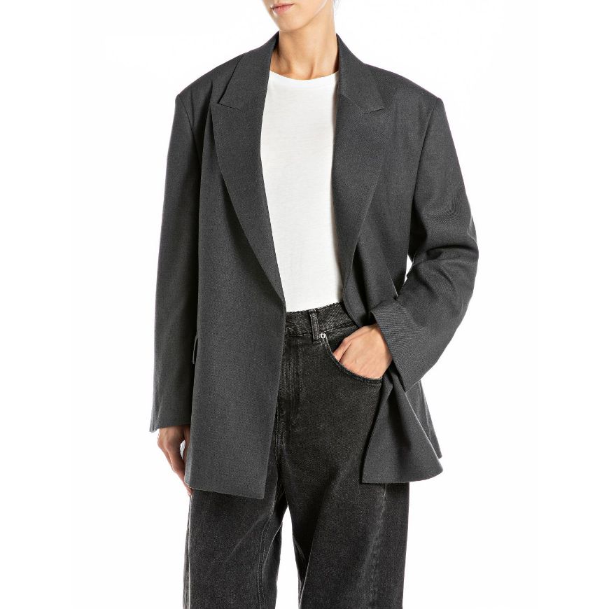 Picture of REPLAY WOMEN'S RELAXED-FIT BLAZER IN DARK GREY MELANGE