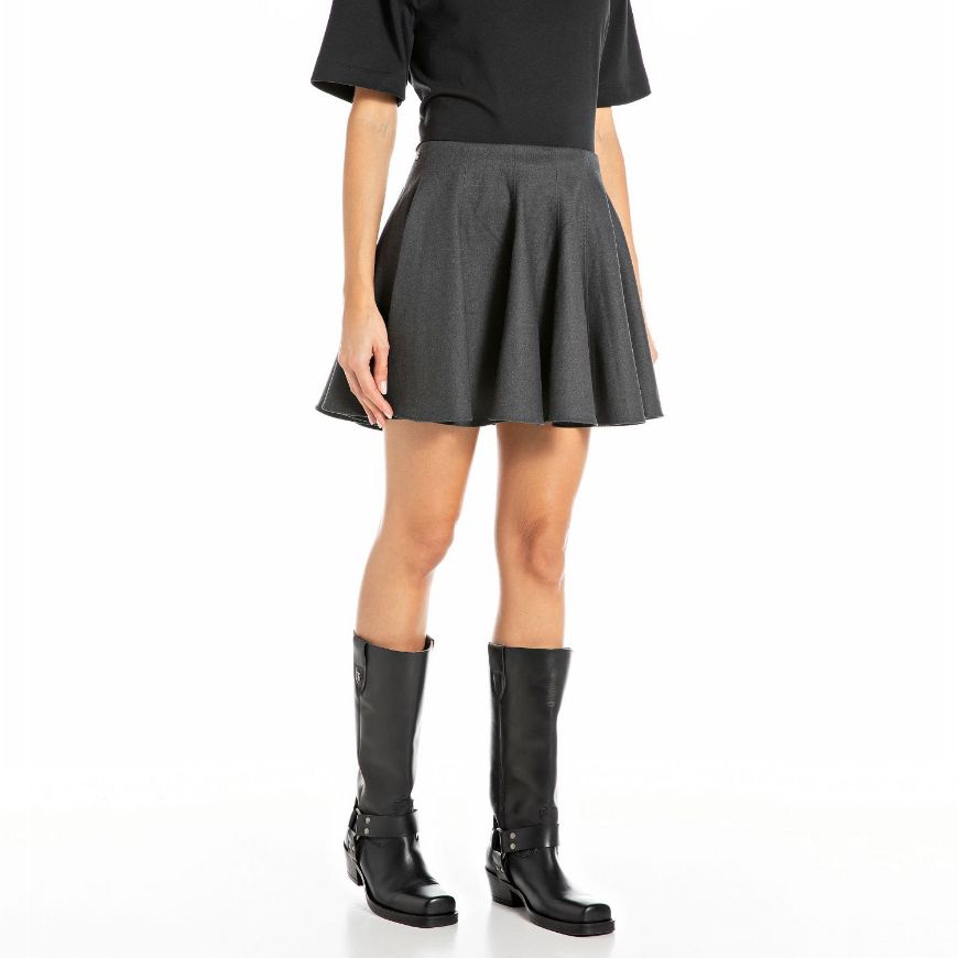Picture of REPLAY WOMEN'S MINI TWILL SKIRT IN DARK GREY MELANGE