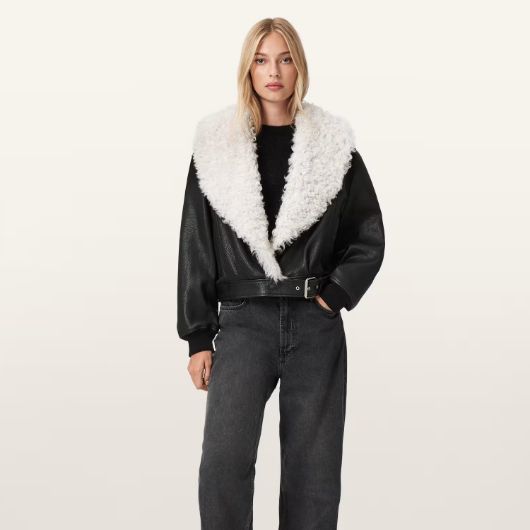 Показвай детайлите за ALLSAINTS ДАМСКО КОЖЕНО ЯКЕ LIBRA SHEARLING В ЧЕРНО/БЯЛО Снимка на ALLSAINTS ДАМСКО КОЖЕНО ЯКЕ LIBRA SHEARLING В ЧЕРНО/БЯЛО