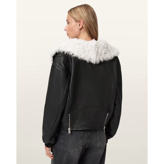 Показвай детайлите за ALLSAINTS ДАМСКО КОЖЕНО ЯКЕ LIBRA SHEARLING В ЧЕРНО/БЯЛО Снимка на ALLSAINTS ДАМСКО КОЖЕНО ЯКЕ LIBRA SHEARLING В ЧЕРНО/БЯЛО