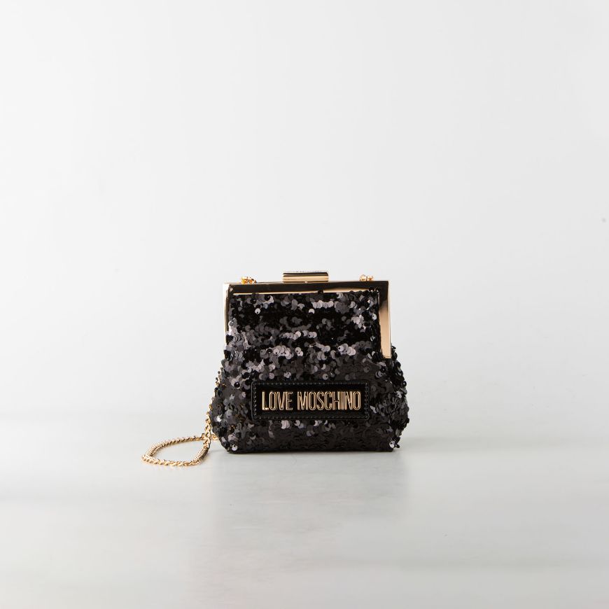 Снимка на LOVE MOSCHINO БЛЕСТЯЩА МИНИ ДАМСКА ЧАНТА С ПАЙЕТИ В ЧЕРНО