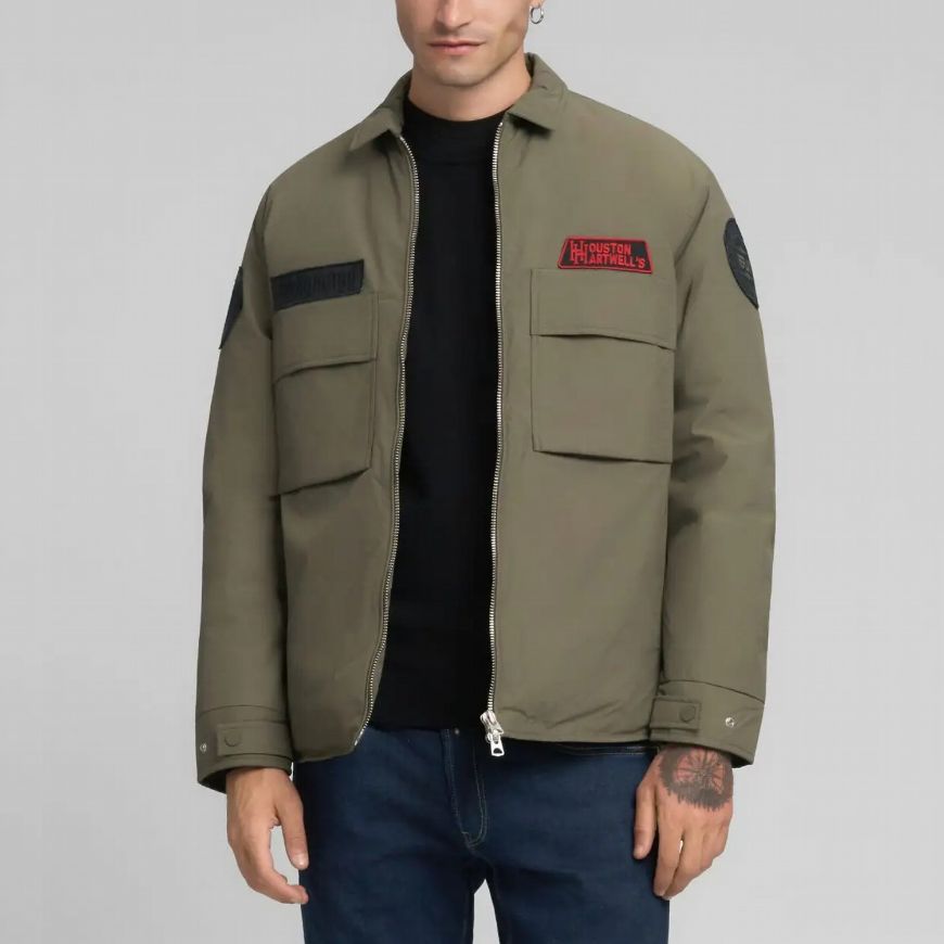 Picture of REPLAY MEN'S FULL-ZIP SHACKET WITH PATCHES IN MUD