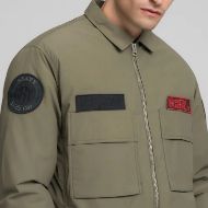 Picture of REPLAY MEN'S FULL-ZIP SHACKET WITH PATCHES IN MUD 3