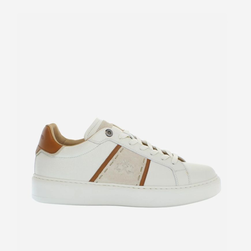Picture of LA MARTINA MEN'S BLUBBER LEATHER SNEAKERS IN OFF WHITE