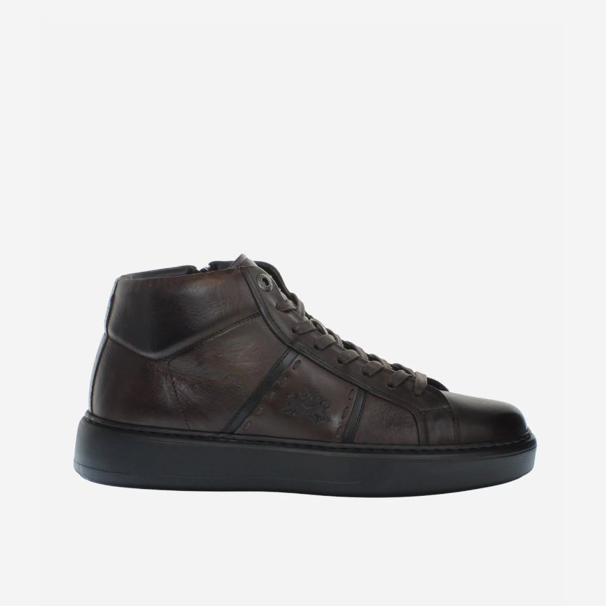 Picture of LA MARTINA MEN'S TODI HIGH LEATHER SNEAKERS IN DARK BROWN