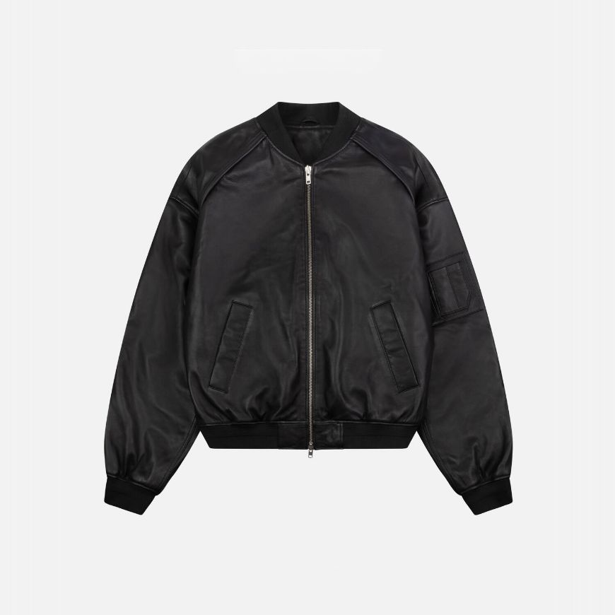 Picture of OTP MEN'S LEATHER PADDED BOMBER JACKET IN BLACK