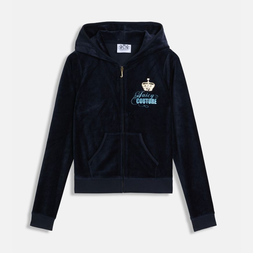 Picture of JUICY COUTURE WOMEN'S SLIM FIT HOODIE WITH HER MAJESTY GLITTER PRINT IN NIGHT SKY
