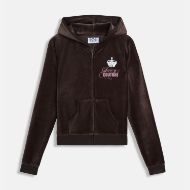 Picture of JUICY COUTURE WOMEN'S SLIM FIT HOODIE WITH HER MAJESTY GLITTER PRINT IN BROWN 1