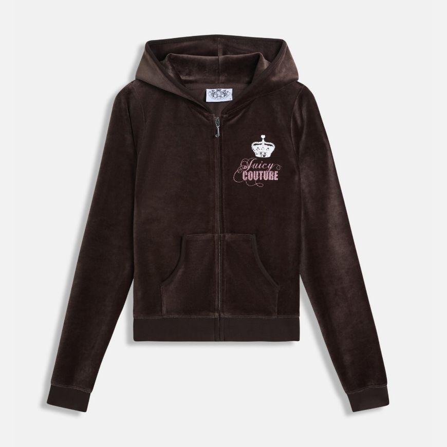 Picture of JUICY COUTURE WOMEN'S SLIM FIT HOODIE WITH HER MAJESTY GLITTER PRINT IN BROWN