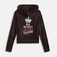 Picture of JUICY COUTURE WOMEN'S SLIM FIT HOODIE WITH HER MAJESTY GLITTER PRINT IN BROWN 2