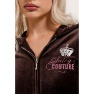 Picture of JUICY COUTURE WOMEN'S SLIM FIT HOODIE WITH HER MAJESTY GLITTER PRINT IN BROWN 5