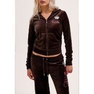 Picture of JUICY COUTURE WOMEN'S SLIM FIT HOODIE WITH HER MAJESTY GLITTER PRINT IN BROWN 6