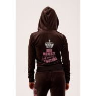 Picture of JUICY COUTURE WOMEN'S SLIM FIT HOODIE WITH HER MAJESTY GLITTER PRINT IN BROWN 4