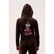 Picture of JUICY COUTURE WOMEN'S LOW RISE TRACKPANTS WITH HER MAJESTY GLITTER PRINT IN BROWN 4