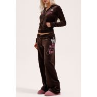 Picture of JUICY COUTURE WOMEN'S LOW RISE TRACKPANTS WITH HER MAJESTY GLITTER PRINT IN BROWN 6