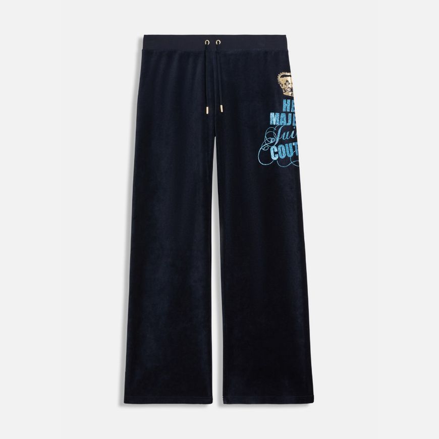 Picture of JUICY COUTURE WOMEN'S LOW RISE TRACKPANTS WITH HER MAJESTY GLITTER PRINT IN NIGHT SKY
