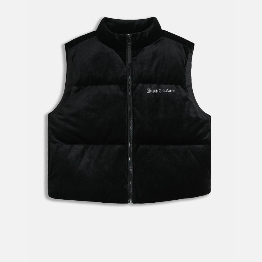 Picture of JUICY COUTURE WOMEN'S VELOUR CROP GILET WITH JUICY DIAMANTE LOGO IN BLACK