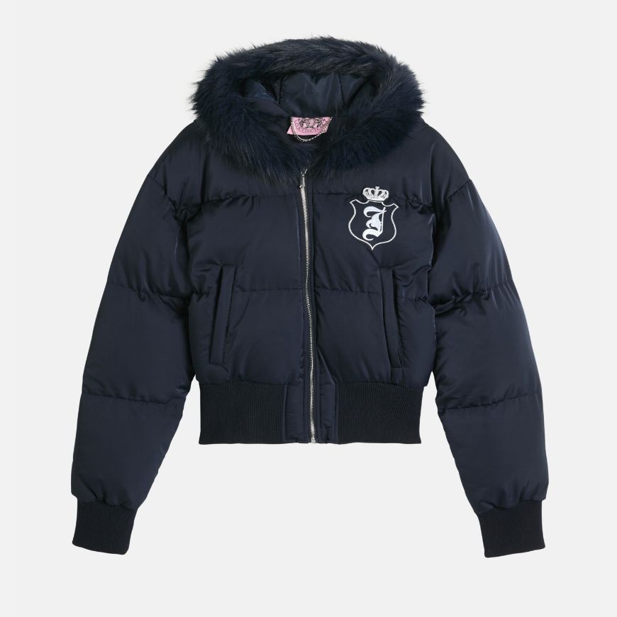 Picture of JUICY COUTURE WOMEN'S CROP PUFFER JACKET WITH HOUSE OF JUICY EMBROIDERY IN NIGHT SKY