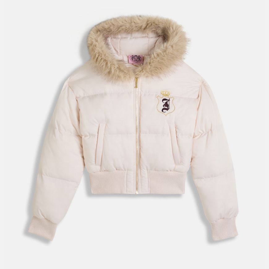 Picture of JUICY COUTURE WOMEN'S CROP PUFFER JACKET WITH HOUSE OF JUICY EMBROIDERY IN PINK