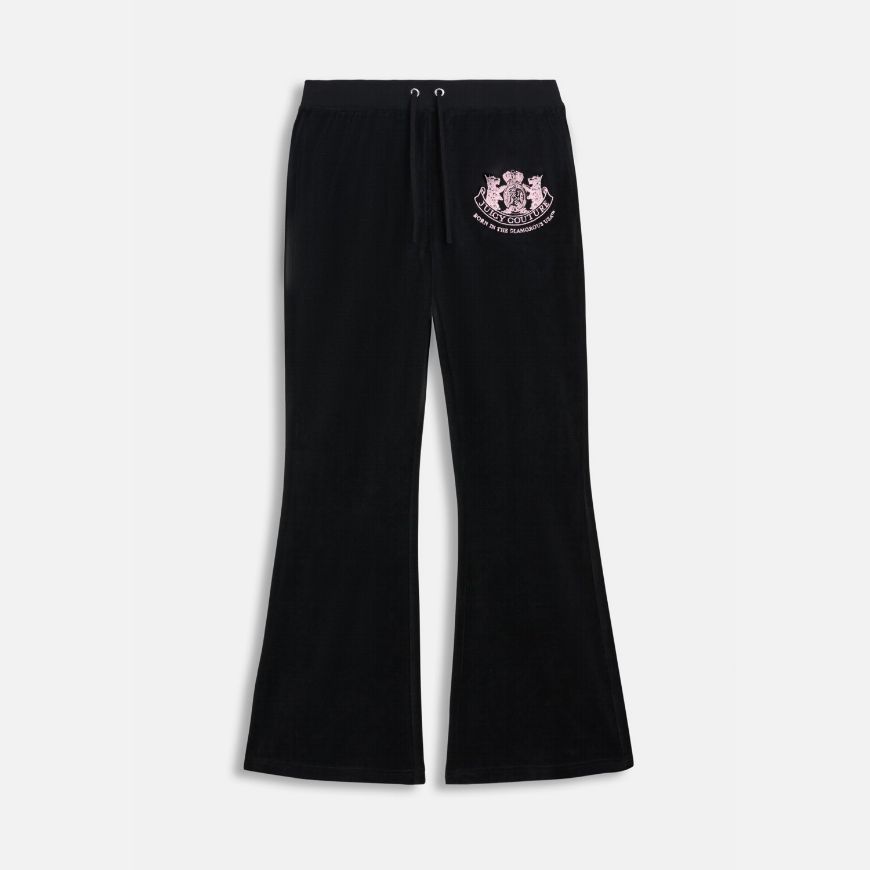 Picture of JUICY COUTURE WOMEN'S VELOUR ULTRA LOW RISE TRACKPANTS WITH DOG CREST EMBROIDERY IN BLACK