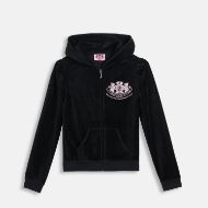 Picture of JUICY COUTURE WOMEN'S VELOUR SLIM FIT HOODIE WITH DOG CREST EMBROIDERY IN BLACK 1