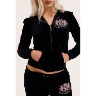 Picture of JUICY COUTURE WOMEN'S VELOUR SLIM FIT HOODIE WITH DOG CREST EMBROIDERY IN BLACK 6