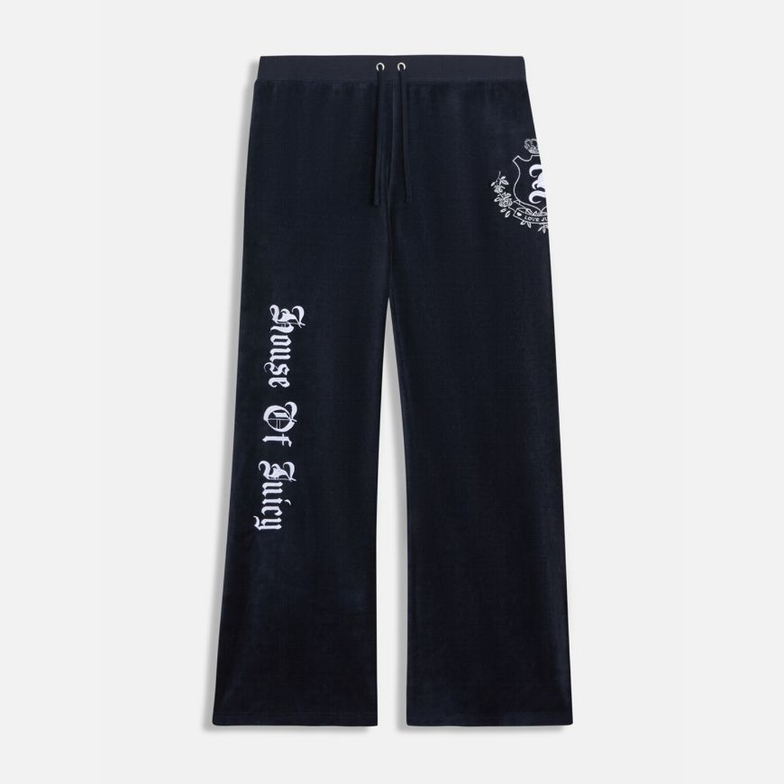 Picture of JUICY COUTURE WOMEN'S VELOUR ULTRA LOW RISE TRACKPANTS WITH HOUSE OF JUICY EMBROIDERY IN NIGHT SKY