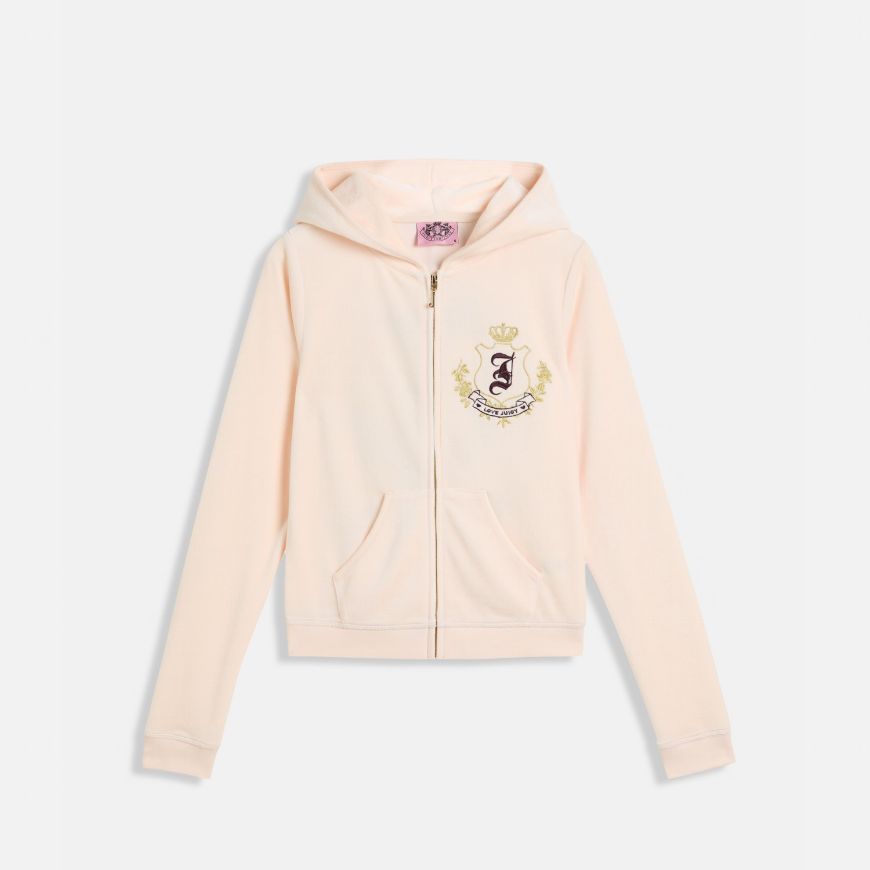 Picture of JUICY COUTURE WOMEN'S VELOUR SLIM FIT HOODIE WITH HOUSE OF JUICY EMBROIDERY IN PINK