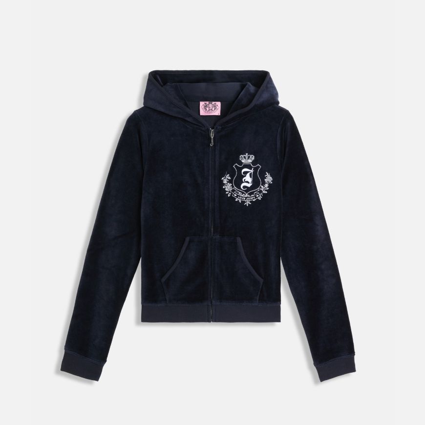 Picture of JUICY COUTURE WOMEN'S VELOUR SLIM FIT HOODIE WITH HOUSE OF JUICY EMBROIDERY IN NIGHT SKY