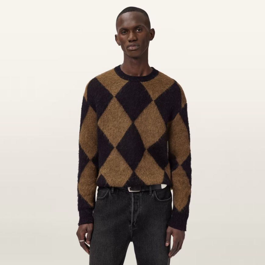 Picture of ALLSAINTS MEN'S BOWER CREW JUMPER IN BLACK/BROWN