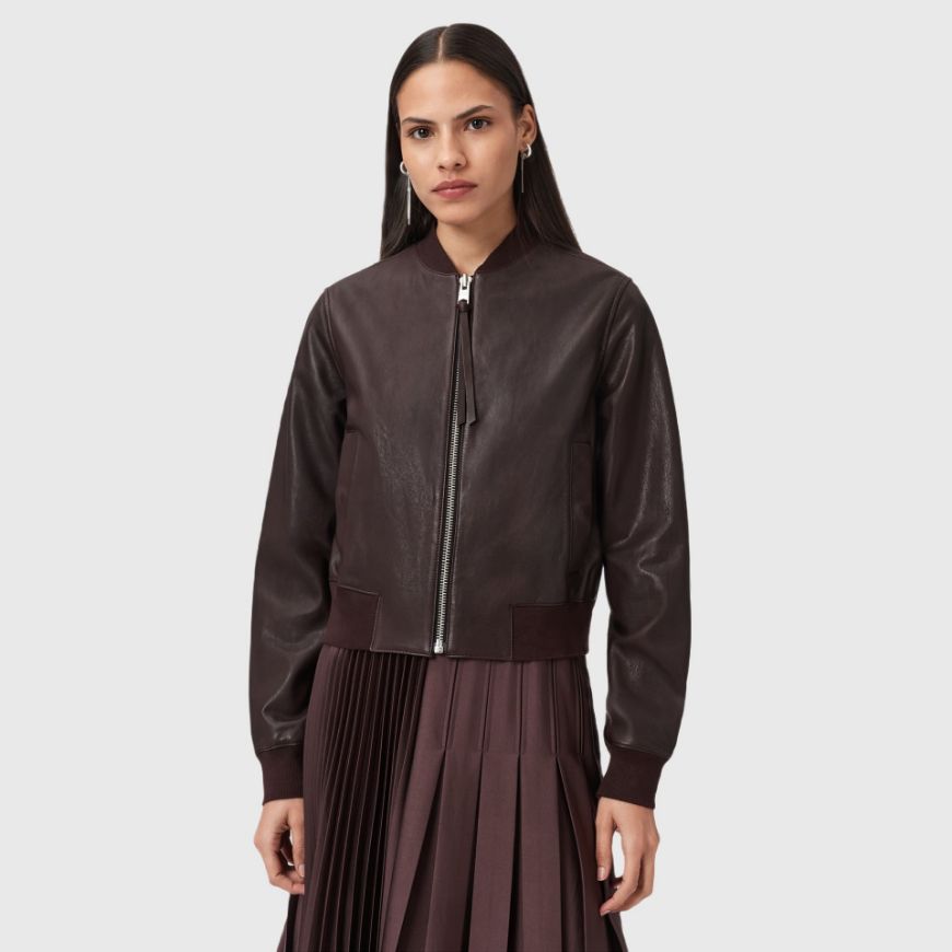 Picture of ALLSAINTS WOMEN'S ORTEN BOMBER JACKET IN OXBLOOD RED