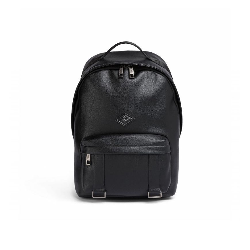 Picture of REPLAY MEN'S HAMMERED PU BACKPACK WITH DIAMOND LOGO IN BLACK