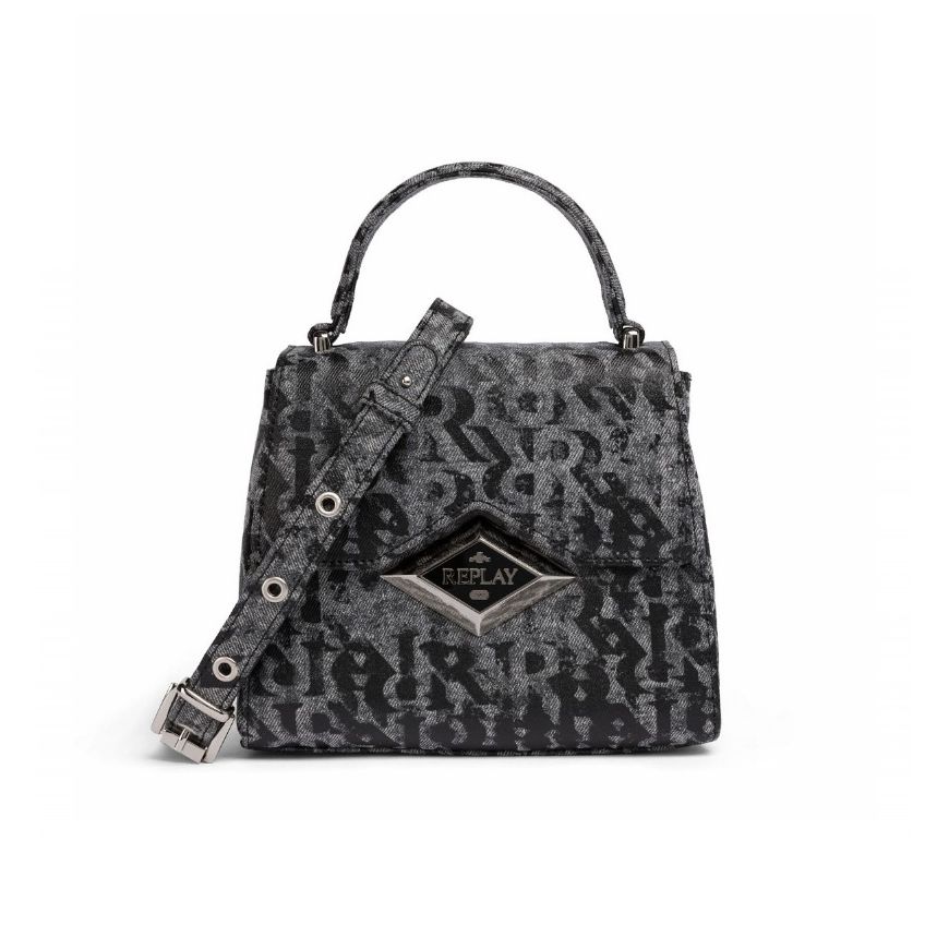 Снимка на REPLAY ДАМСКА ЧАНТА PRINTED DENIM BAG WITH METALLIC DIAMOND LOGO В ЧЕРНО