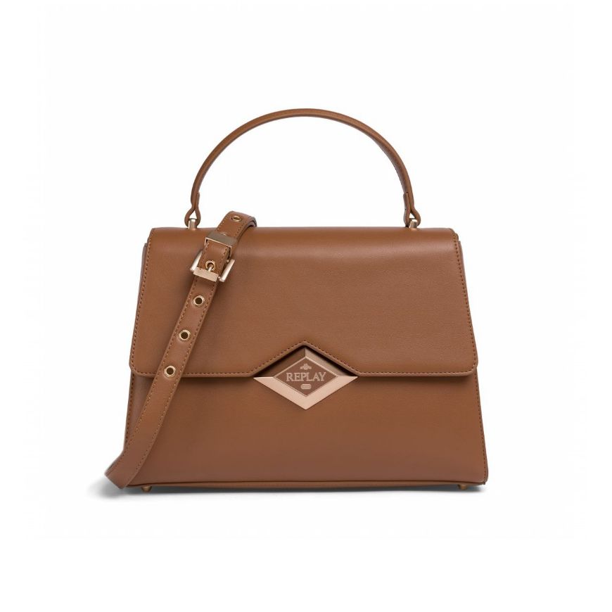 Снимка на REPLAY ДАМСКА ЧАНТА MEDIUM BAG IN SOFT PU WITH METALLIC DIAMOND LOGO В КАРАМЕЛЕНО КАФЕ