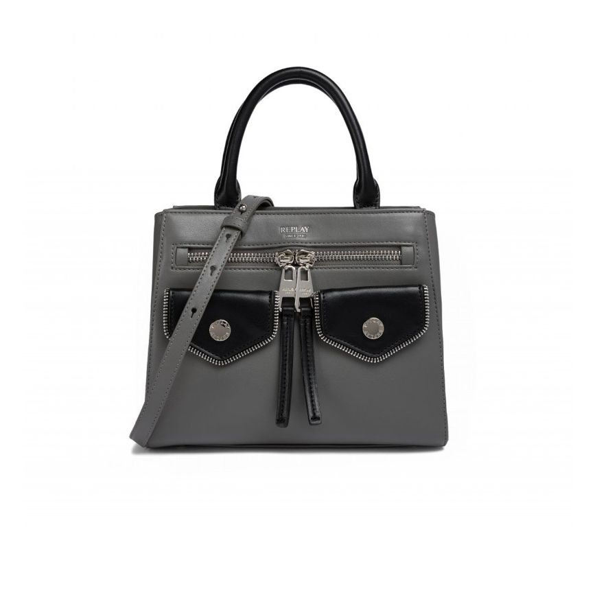Снимка на REPLAY ДАМСКА ЧАНТА BAG WITH ZIPPERS AND FLAPS В ГРАНИТЕНО СИВО И ЧЕРНО
