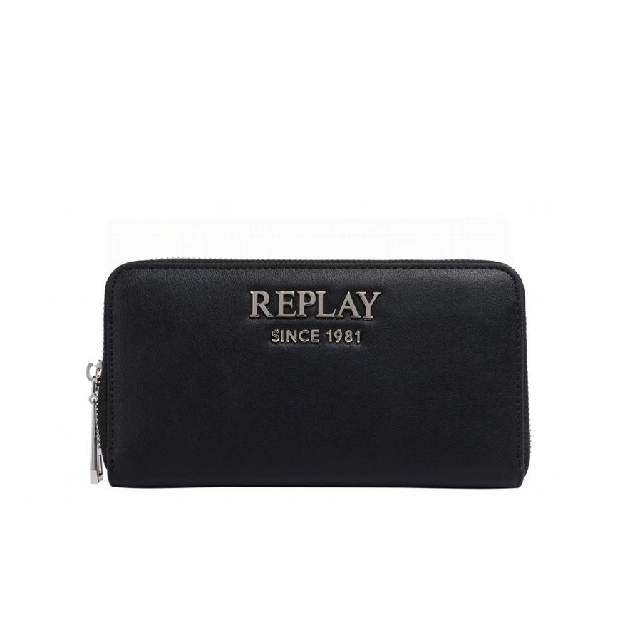 Picture of REPLAY WOMEN'S ZIP AROUND WALLET WITH LOGO IN BLACK