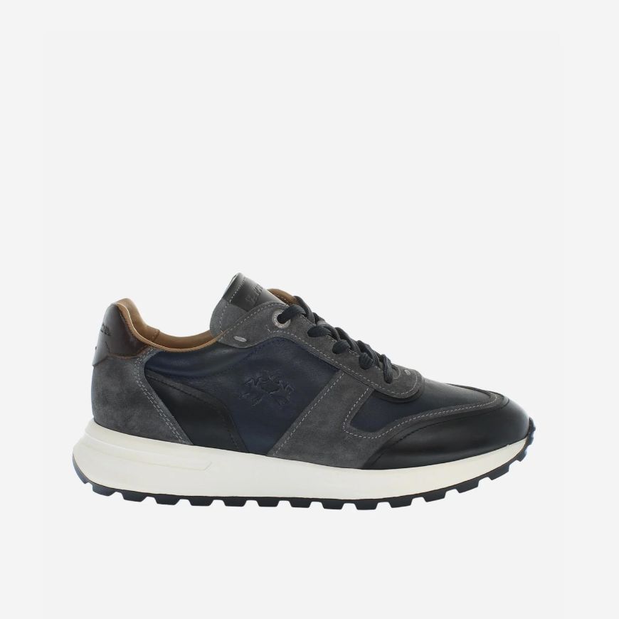 Picture of LA MARTINA MEN'S SUEDE RUNNING SNEAKERS IN GREY-BLUE
