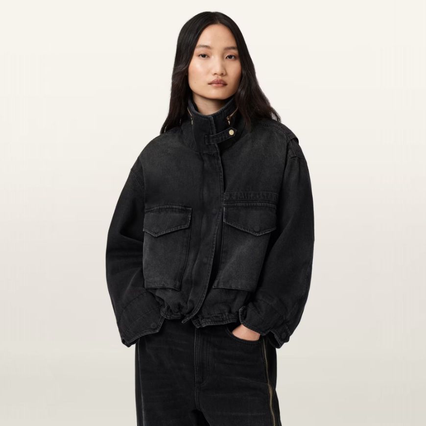 Picture of ALLSAINTS WOMEN'S CLAY ZIP JACKET IN WASHED BLACK