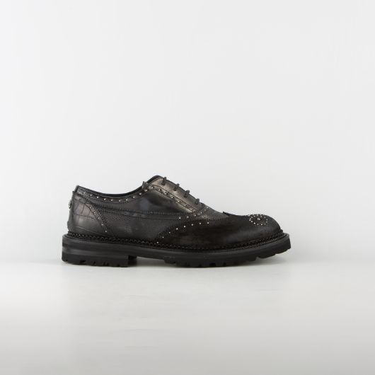 Show details for JOHN RICHMOND MEN'S KING SHOES IN MIXED LEATHER IN BLACK 1 - FanPoint Picture of JOHN RICHMOND MEN'S KING SHOES IN MIXED LEATHER IN BLACK 1