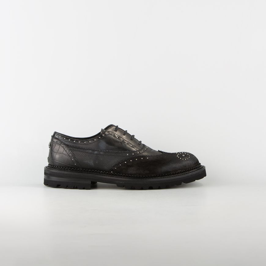 Picture of JOHN RICHMOND MEN'S KING SHOES IN MIXED LEATHER IN BLACK