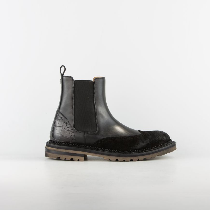 Picture of JOHN RICHMOND MEN'S KING BOOTS IN MIXED LEATHER IN BLACK