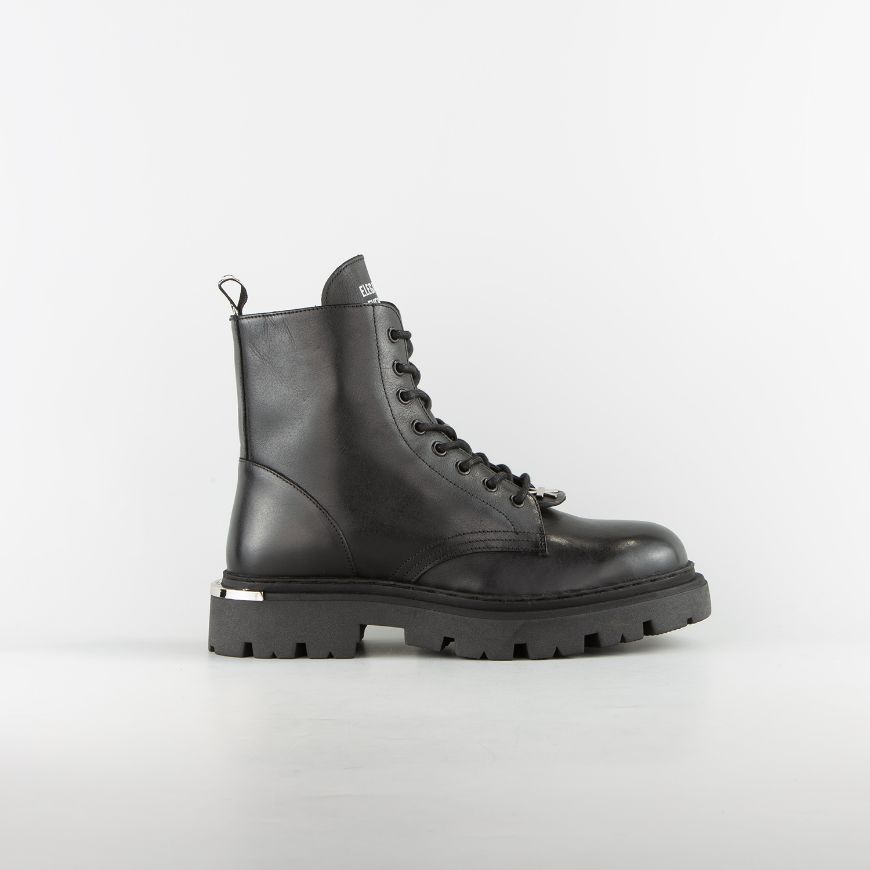 Picture of JOHN RICHMOND MEN'S COMMANDO-X LEATHER BOOTS WITH METAL ACCESORIES IN BLACK