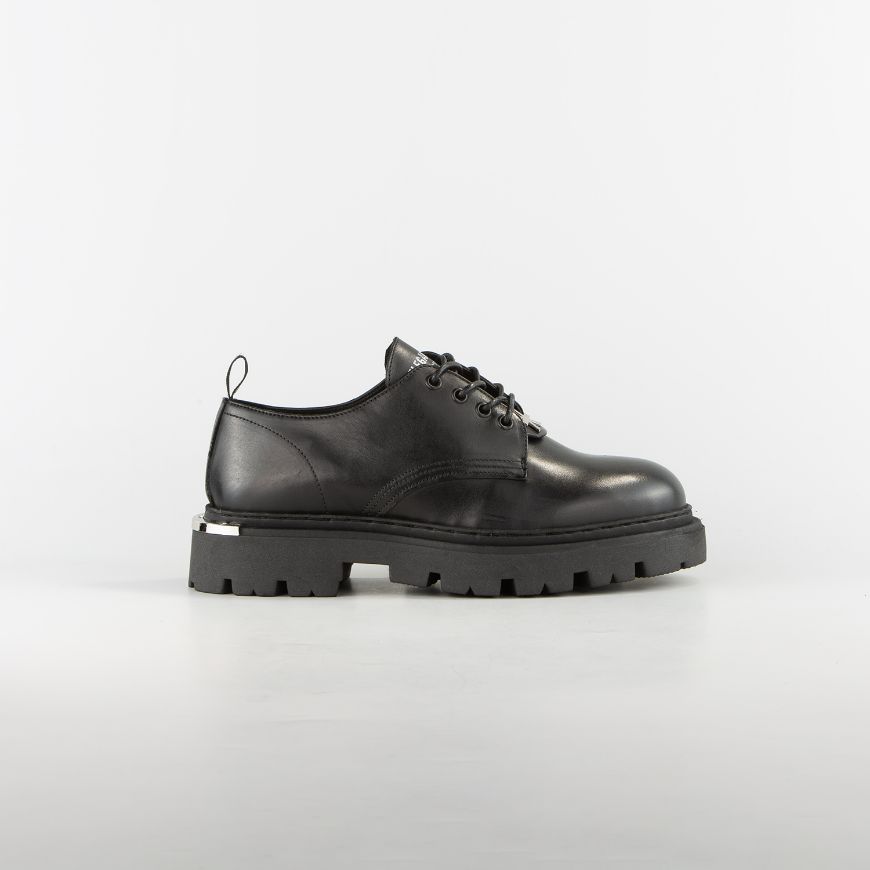 Picture of JOHN RICHMOND MEN'S COMMANDO-X LEATHER SHOES WITH METAL ACCESSORIES IN BLACK