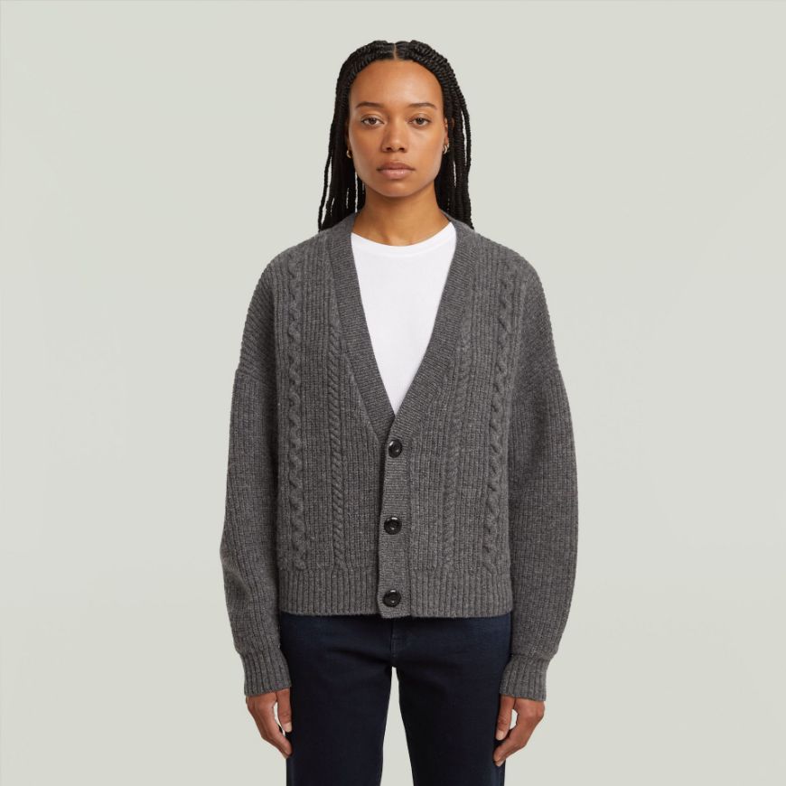 Picture of G-STAR WOMEN'S CABLE CROPPED CARDIGAN KNITTED SWEATER IN GREY